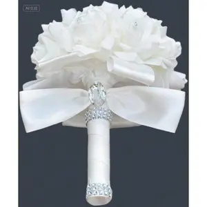 Artificial Foam Roses Bouquet for Wedding Decor - Reusable White Bridal Flowers - DIY Party Centerpiece - Soft Touch Realistic Petals - Bulk Pack Floral Arrangement Decorative Fruit Plants Bridesmaid Satin Shiny Table Ornaments Decoration Blue+White