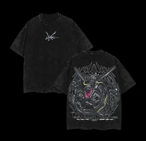 Rayquaza Vintage Unisex Oversize Anime Manga Acid Washed Heavyweight Cotton T-shirt, Top Menswear, Cotton Tee Shirt Casual Streetwear