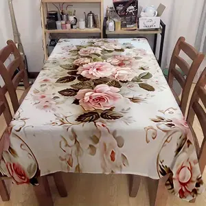 1 pink floral printed tablecloth, circular and rectangular home tabletop decor table cover, washable tablecloth suitable for picnics, camping, weddings, birthday parties, restaurants, buffets, and kitchen decoration for spring and summer arrangements