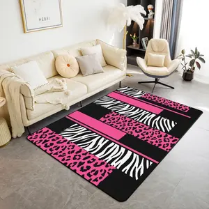 Leopard Zebra Living Room Rugs,Cheetah Pink White Black Accent Rug,Animal Print Indoor Floor Mat,Non-Slip Safari Decorative Rug