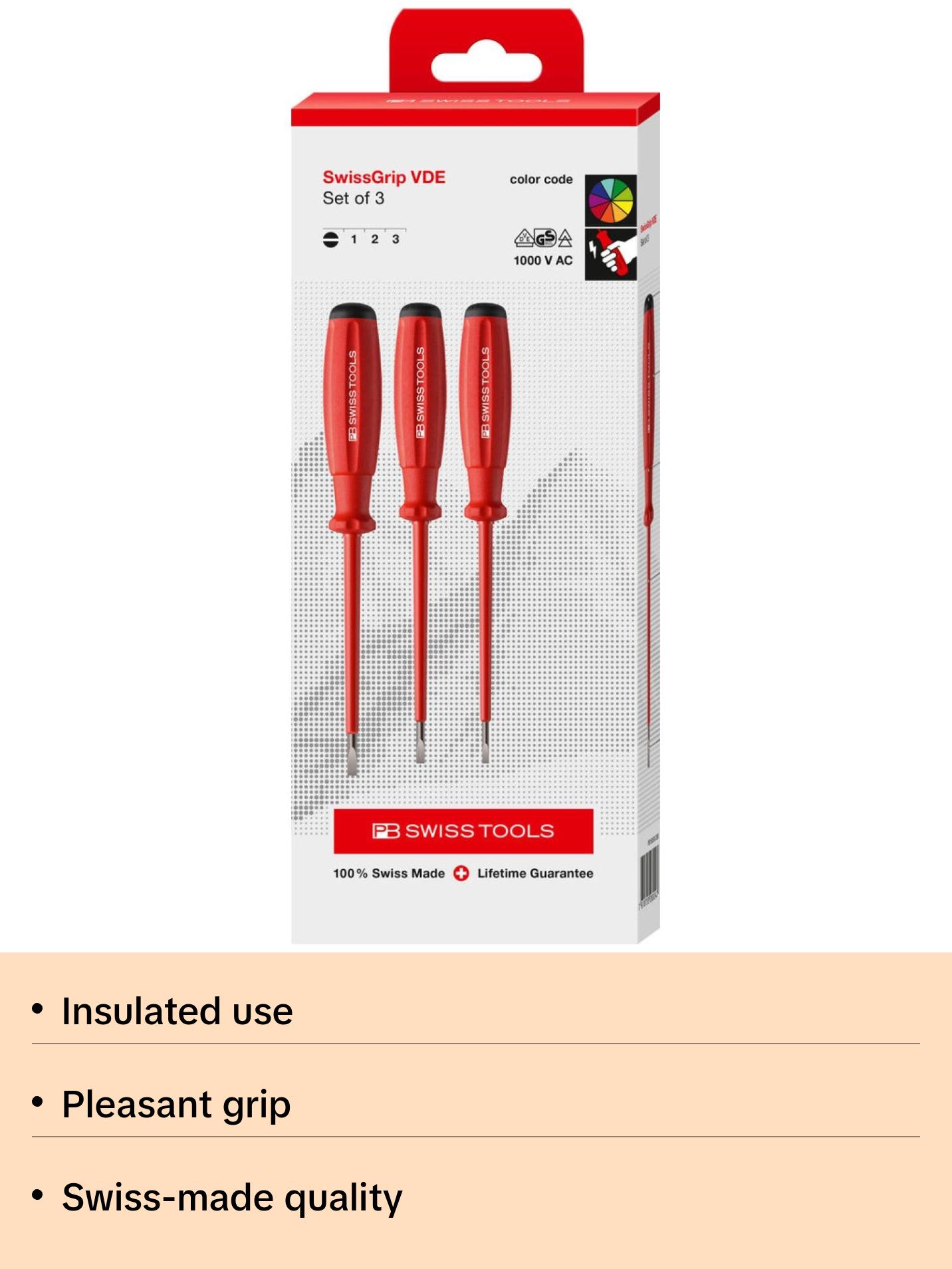 PB Swiss Tools PB 58539 SwissGrip VDE Screwdriver Set, Insulated, 3pcs