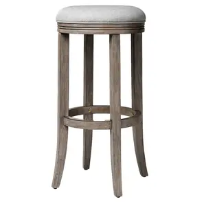 Maven Lane Eva Round Backless Kitchen Swivel Stool, Reclaimed Oak, Bar Height