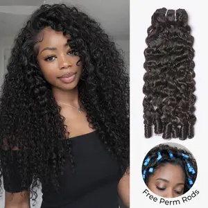 [Wequeen] Easy Blend Burmese Curly Human Hair Bundles with Free Perm Rods Brazilian Quick Weave Budget Friendly Viral Hair Natural Black Color Valentine Gifts