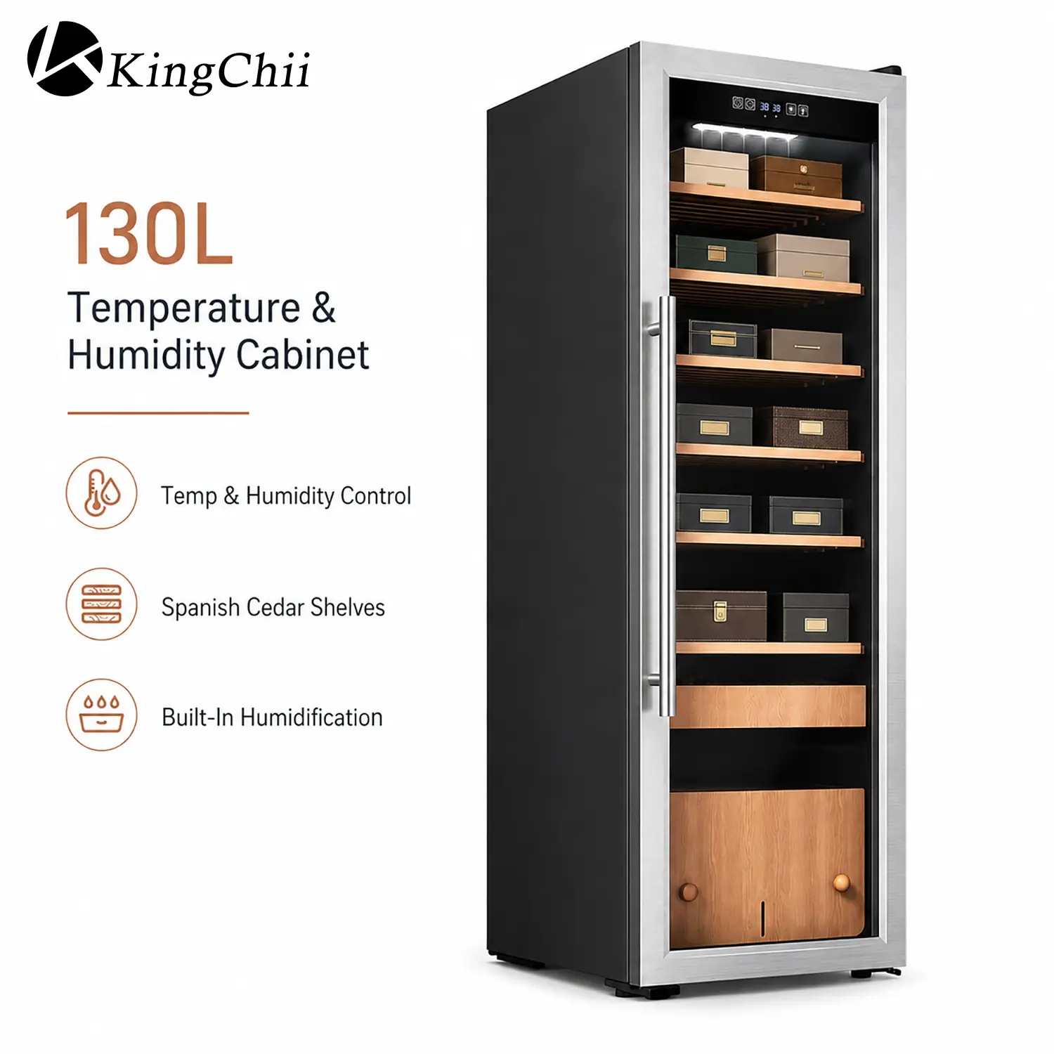 KingChii 130L Electric Cooling Cabinet - Household Home Appliance with Temp Control, Precise Temperature Control, Premium Wooden Shelves, Mechanical Dial, Gift Ideas for Him