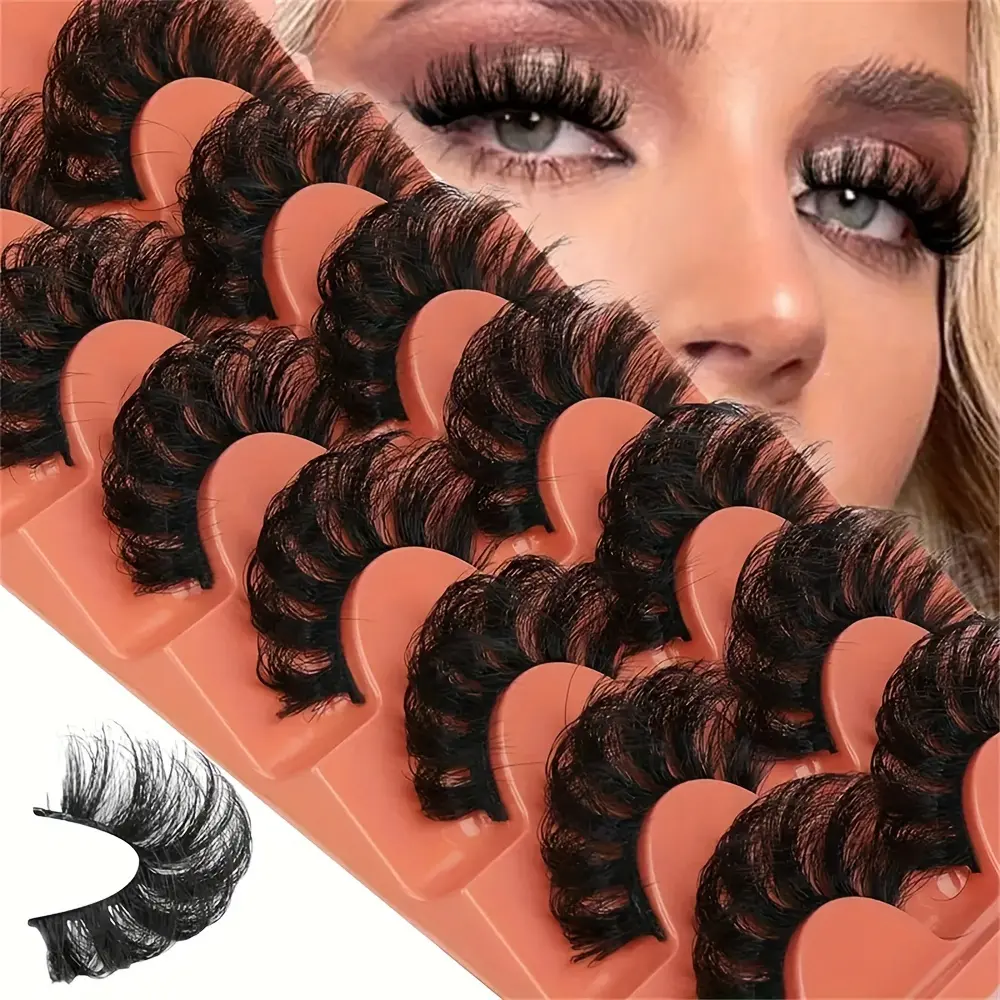 7 Pairs Faux Eyelashes, Fluffy False Eyelashes, Full Wispy Strip Eyelashes, Volume Focused Lashes, 8D Volume Curly False Eyelashes, Dramatic Volume Eyelash