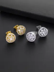 ICED CHICS round flower earrings, hip-hop street style Copper Inlaid Zircon stud earrings, suitable for both men and women, ideal for daily wear and as a gift, Ear Studs