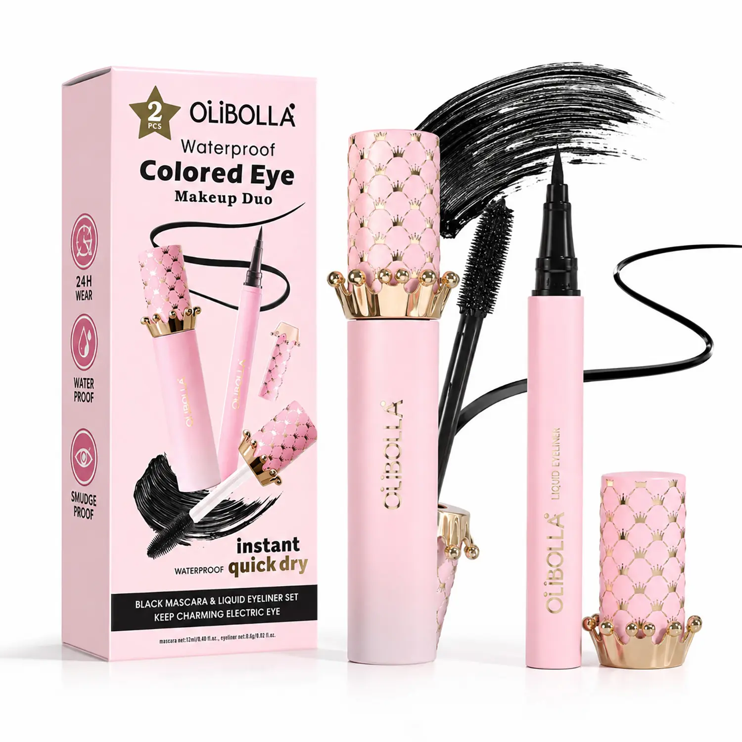 OLIBOLLA Eyeliner and Mascara Set – Liquid Eyeliner & Volumizing Mascara Duo for Defined Eyes, Smudge Resistant Eye Makeup, Everyday Beauty Kit