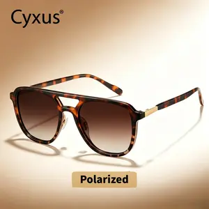 【Summervibes】Cyxus Polarized Anti-tangle Aviator Retro Sunglasses for Women Men UV400 Protection Vintage 70s Double Bridge Glasses Pilot Sunglasses - P1215,summervibes