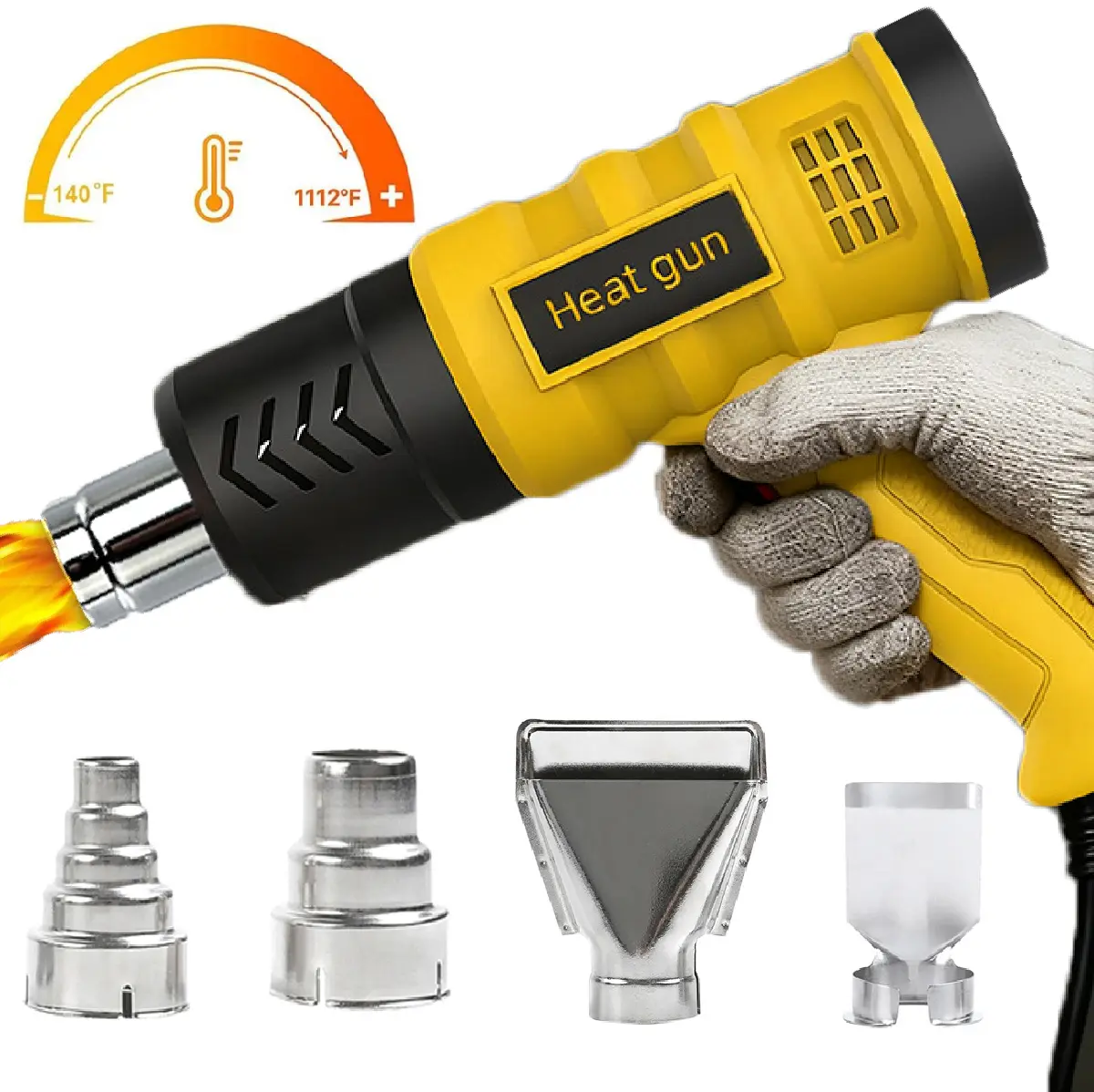 Heat Gun,2000W Heavy Duty Hot Air Gun Kit,Variable Temperature Mode, Adjustable Hot Air Gun140℉-1202℉(60℃- 650℃),Hot Heat Gun With Overheat Protection, 4 Nozzles Included, For Shrinking PVC,Stripping Paint,Vinyl Wrap,Resin,Crafting