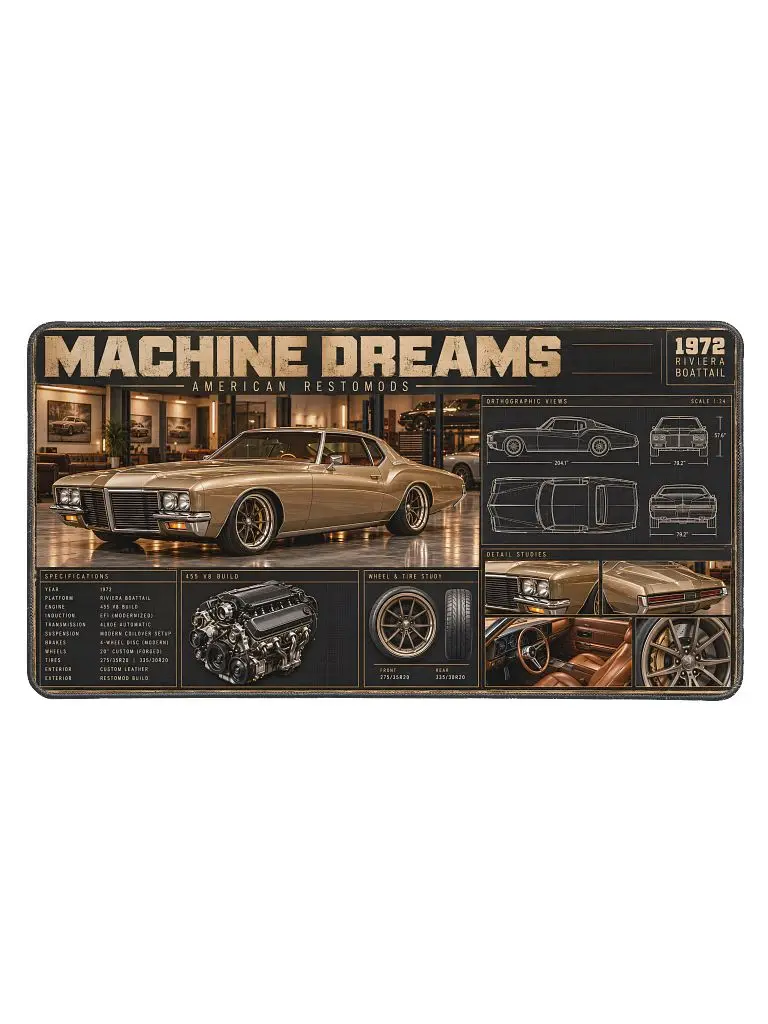 Machine Dreams // American Restomods — 1972 Riviera Boattail Desk pad/Workbench Mat