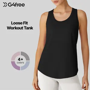 G4Free Racerback Women's Workout Tank Tops Scoop Neck Hip Length Muscle Top Soft Loose Fit for Gym Athletic Tanks