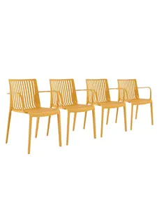 212 MAIN 22 in. Yellow Heavy-Duty Plastic Outdoor Stacking Arm Chairs - Set of 4 (Model 565276) for Patio Use, Outdoor Lounge Chair, Patio Outdoor Chairs
