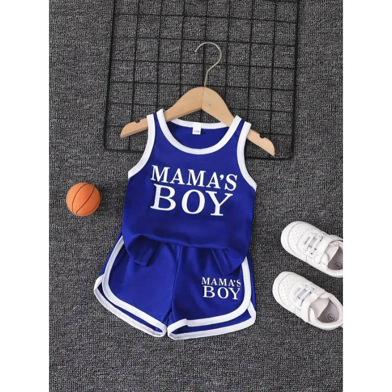Quick-drying Boys Breathable Sports Basketball Jersey Set Letter Print Sleeveless Vest&Shorts  Tank Tops And Shorts For Training Competition Boys' Style Vest