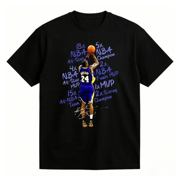 Youth & Adult Kob.E Bryant Artistic Lakers Basketball Print Classic T-Shirt, Popular Classic Apparel For Kobe Fans, Crew Neck Unisex Short-Sleeve T-Shirt, European And American Fashion Brand Printed Base Layer Shirt