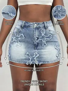 Summer High Waist Vintage Butterfly Embroidered Slim Fit Bodycon Skirt, Anti-Slip Denim Half Skirt for Women, Fashionable Short Dress
