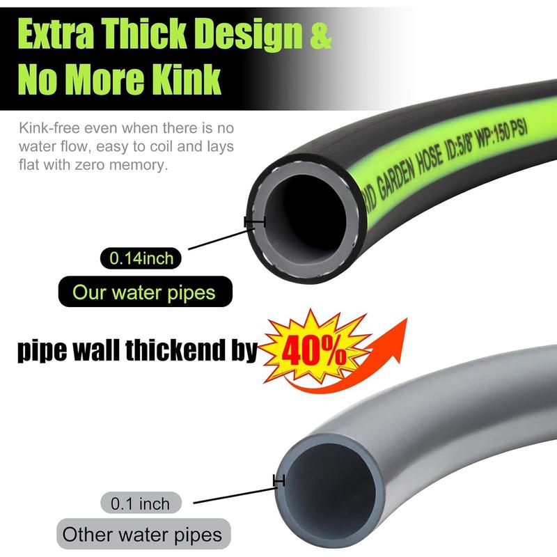 Kink Free Garden Hose 10ft 5/8", Heavy Duty Hybrid Water Hose, Ultra Durable Flexible Rubber Hose with Sprayer Nozzle,Leakproof Yard Outdoor Hose with Brass Solid Connector