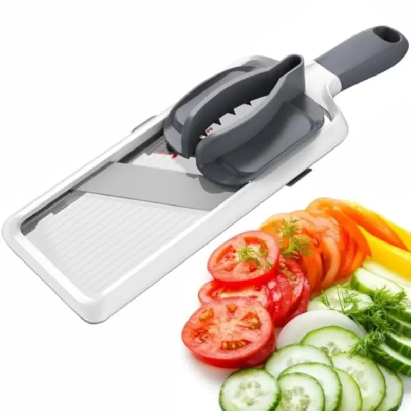 Handheld Multi-Purpose Manual Slicer-Grater Mandoline (Adjustable Blades) - Heavy-Duty Safety ABS Plastic, Compact for Home Use, Even-Cutting Vegetable and Herb Tool, Dishwasher Safe (Potatoes, Carrots)