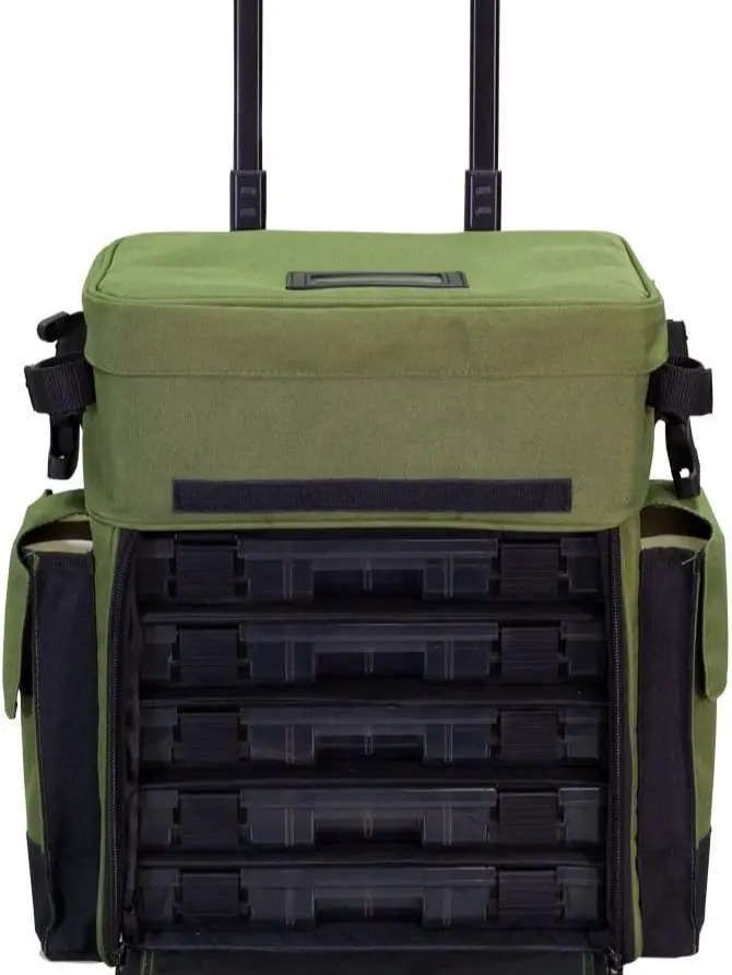 elkton outdoors rolling waterproof fishing tackle storage bag backpack Rolling Tackle Box helps transport all of your fishing gear while keeping it organized. Calissa Offshore Rolling Tackle Box