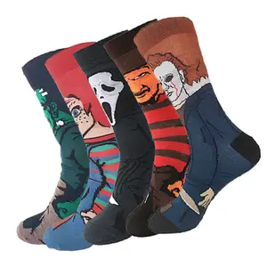 5 Pairs Classic Horror Movie Character Cartoon Socks Scary Socks– Spooky, Comfy and Horror Socks Ideal Gift for Horror Fans & Movie Buffs Men Women Teen