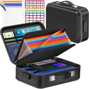 Fireproof Document Box with Lock,  Hard Shell File Organizer with 13 Pocket Accordion Folder for Important Documents, Laptop, , Portable  Office Travel Safe Box