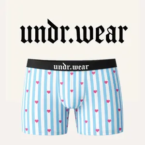 Undr.wear Striped Love Boxer Briefs with Pink Hearts and Blue Stripes for Men