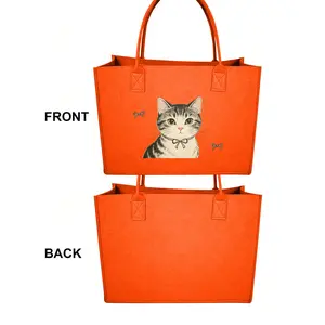 Cute Cat Felt Tote Bag - Large Orange Shoulder Bag for Everyday Use
