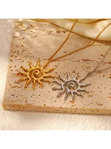 Vintage Gold Spiral Sun Pendant Necklace for Women, Bohemian Sunburst Statement Choker, Retro Celestial Sun God Medallion, Unique Summer Beach Jewelry Gift for Her