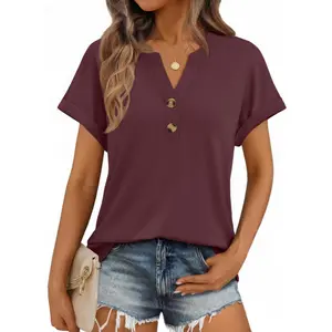 Womens Spring Tops  Short Sleeve Shirts Henley Dressy Casual Blouses V Neck Fashion Tunics Trendy Flowy Clothing2026