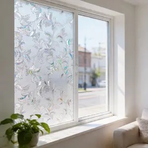 Decorative Static Glass Sticker, No Glue Privacy Window Film, Colorful Leaf Pattern, Rainbow Prism Effect, Suitable for Living Room Bedroom, Decorative Stickers