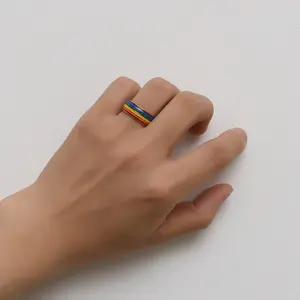 Fashion Rainbow Pride Ring Women Men LGBT Stainless Steel Friendship Jewelry