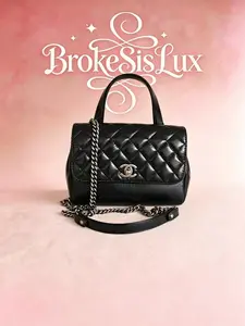 Pre-owned CHANEL Quilted Top Handle Flap Bag in Black Calfskin
