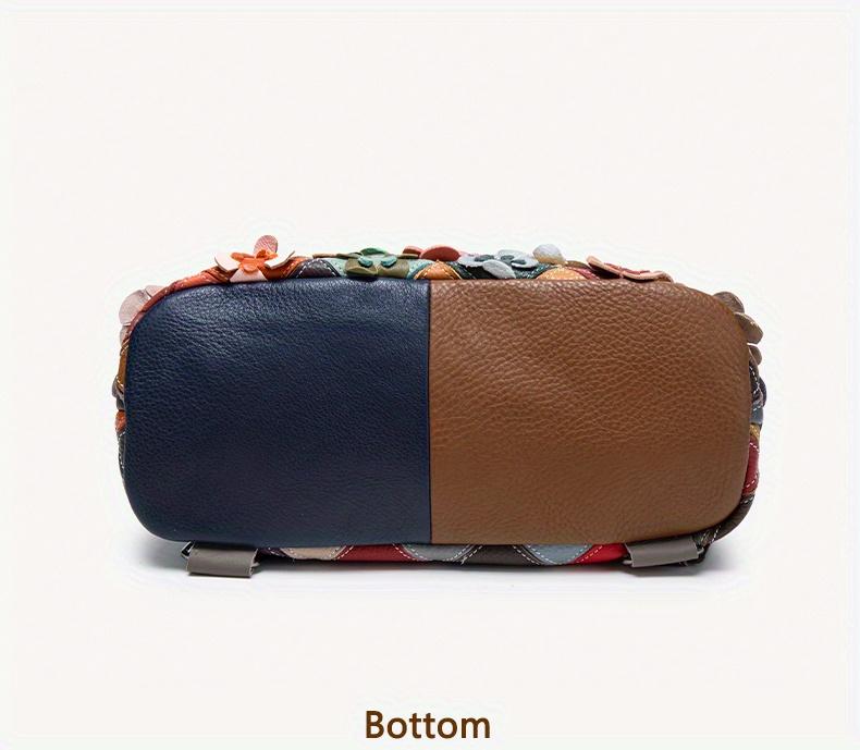 Women's Vintage Patchwork Backpack with 3D Flower Applique and Adjustable Straps