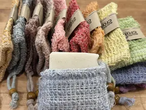 Soap Saver Bags - Choose your color | Natural Soap Saver Bag  w, Wooden Bead | Bath & Shower Game Changer | Personal Care Gift Idea  |  Simple, Earthy, Beautiful  | 100% Natural Plant Fibers Hand Washable Gold