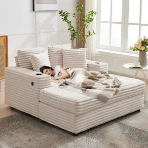 Oversized Sofa Bed Indoor, 60 Inch Upholstered Chaise Lounge Chair with Throw Pillows and Armrests, for Living Room, Bedroom, Office