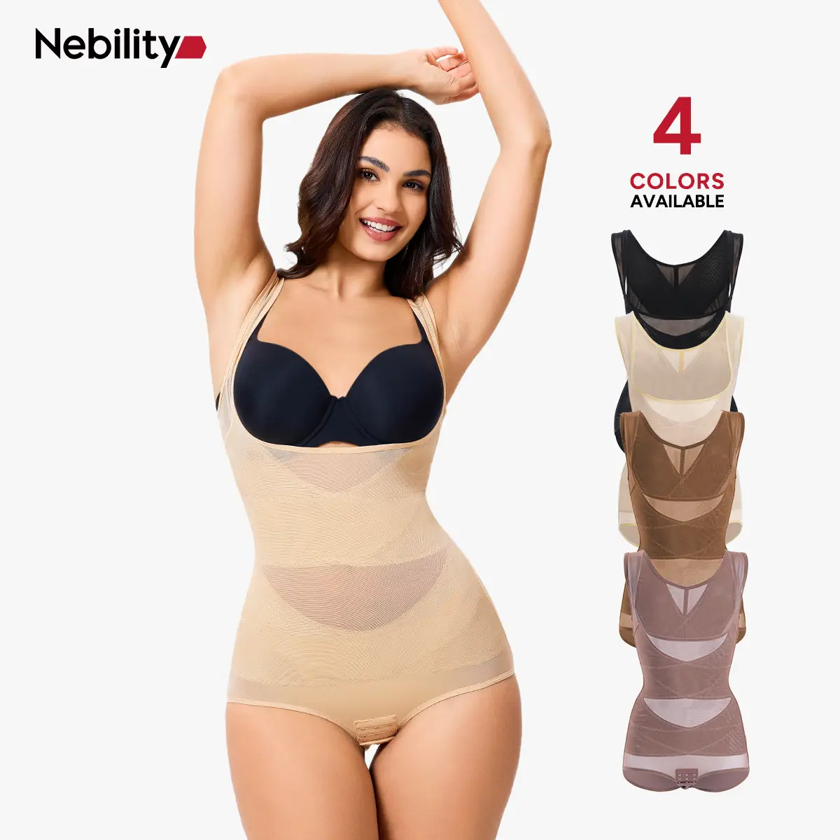 [MAX] Nebility Women's Clothing Mesh Breathable Basic faja Shapewear, Minimalist Comfort Sleeveless Tops High Waist Compression Womenswear Brown