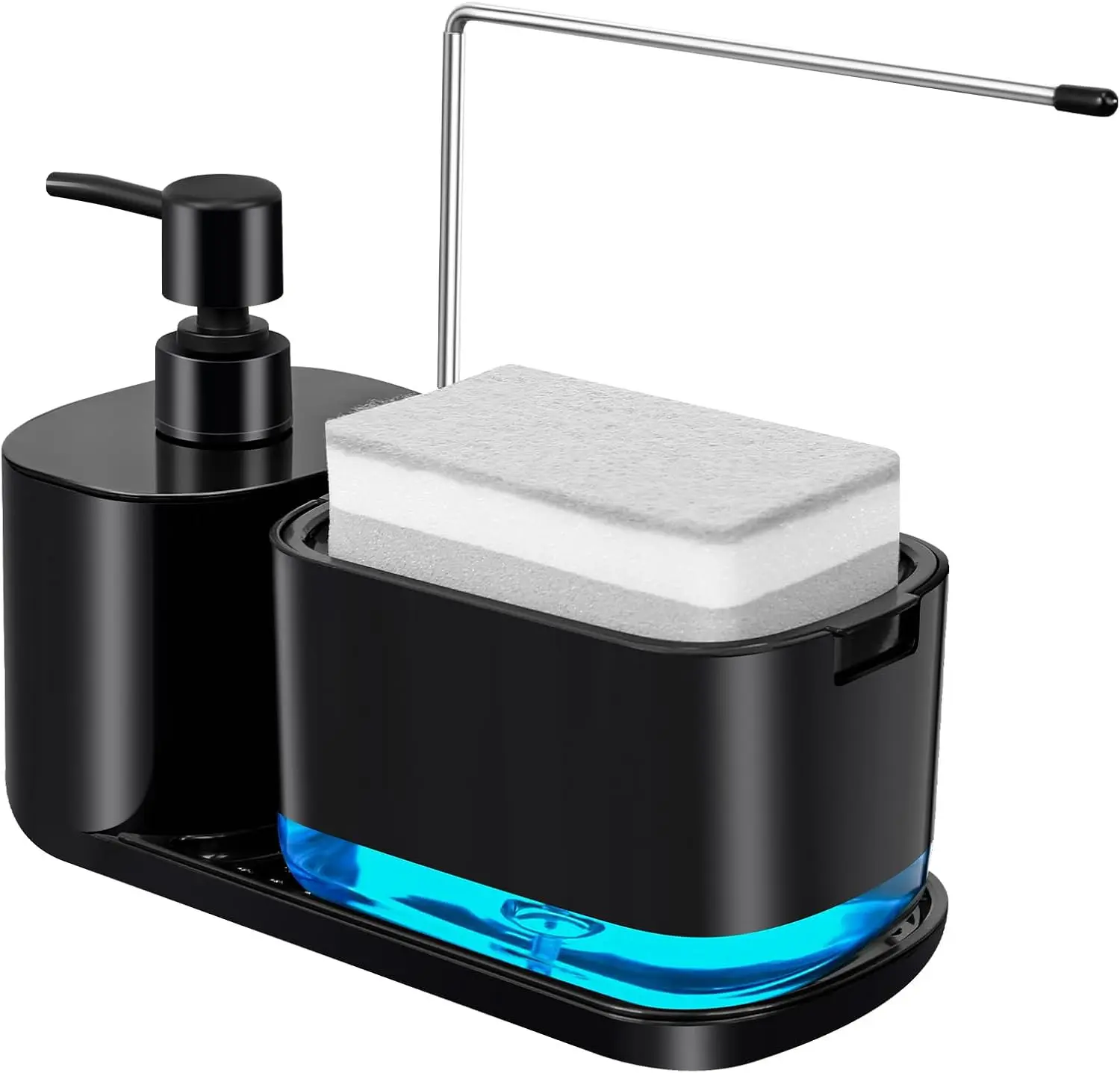 Kitchen Soap Dispenser Set, Soap Dispenser for Kitchen Sink, Dish Soap Dispenser with Sponge Holder, Tray, 3-in-1 Organizer for Kitchen Sink Countertop, Kitchen Gadgets