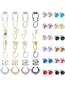 Glamorous 52 Pcs Colorful Fake Nose Rings Copper Stainless Steel Magnetic Septum Nose Rings for Women Men Trendy Nose Cuffs for Non Pierced Nose Magnetic Nose Stud Fake Nose Piercings Faux Pretend Nose Ring Set Non Piercing Jewelry