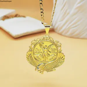 18K Gold Plated Vintage Liberty Coin Pendant Necklace, Statue of Liberty & Eagle Design, Retro Commemorative Coin Long Sweater Chain, Trendy Aesthetic Jewelry for Women, Perfect for Daily & Casual Outfits