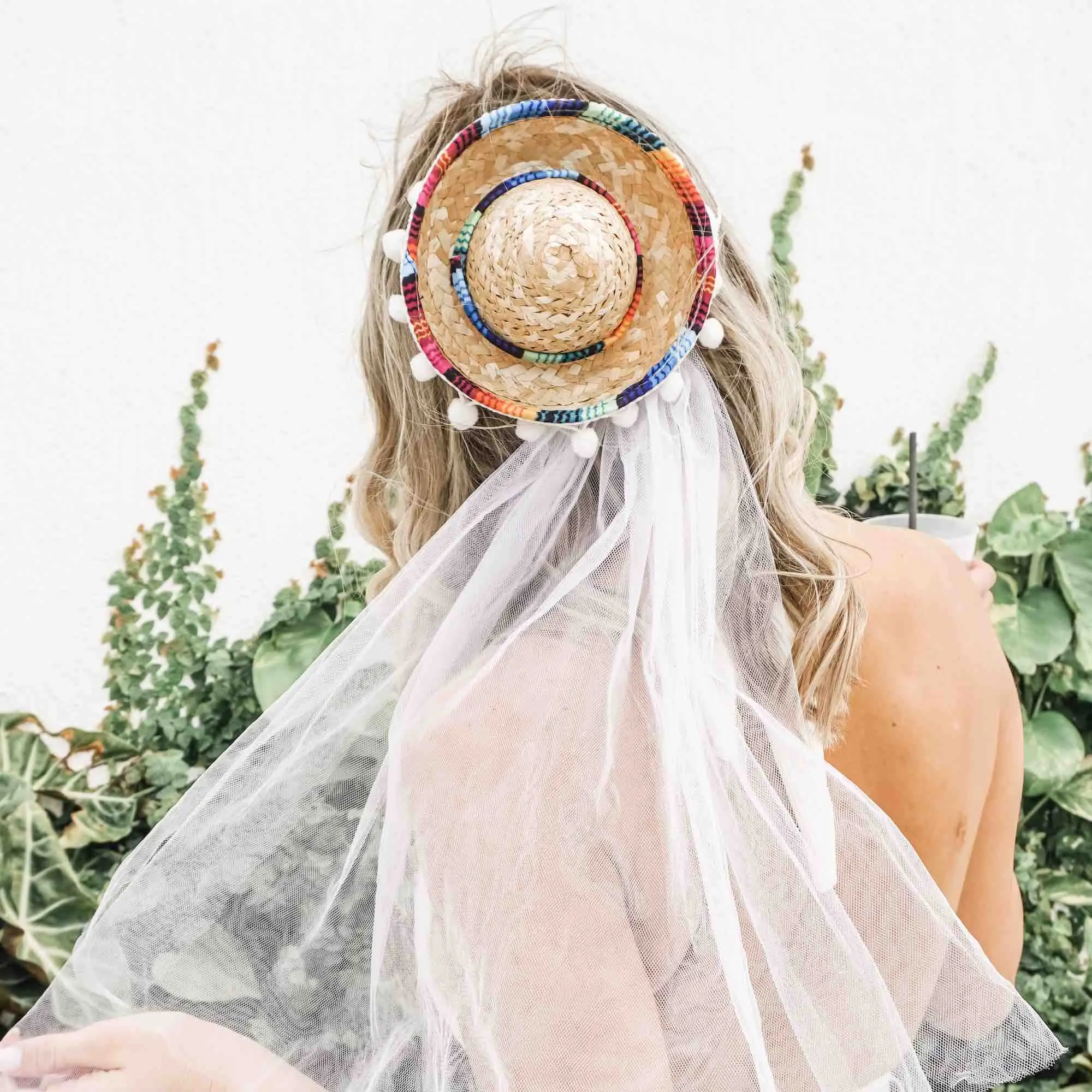 Mini Sombrero Veil with Pom Poms