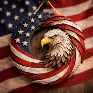 American Flag Eagle Wreath, Patriotic Wooden Door Hanger, Rustic USA Pride Decor, 4th of July Independence Day Front Door Wall Art, Memorial Veterans Day Porch Decoration