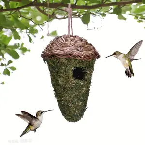 Artificial Moss Hummingbird House, Hanging Hummingbird House, Hanging Birdhouse, Bird Nest for Garden & Window Decoration, Attract Hummingbirds to Your Garden