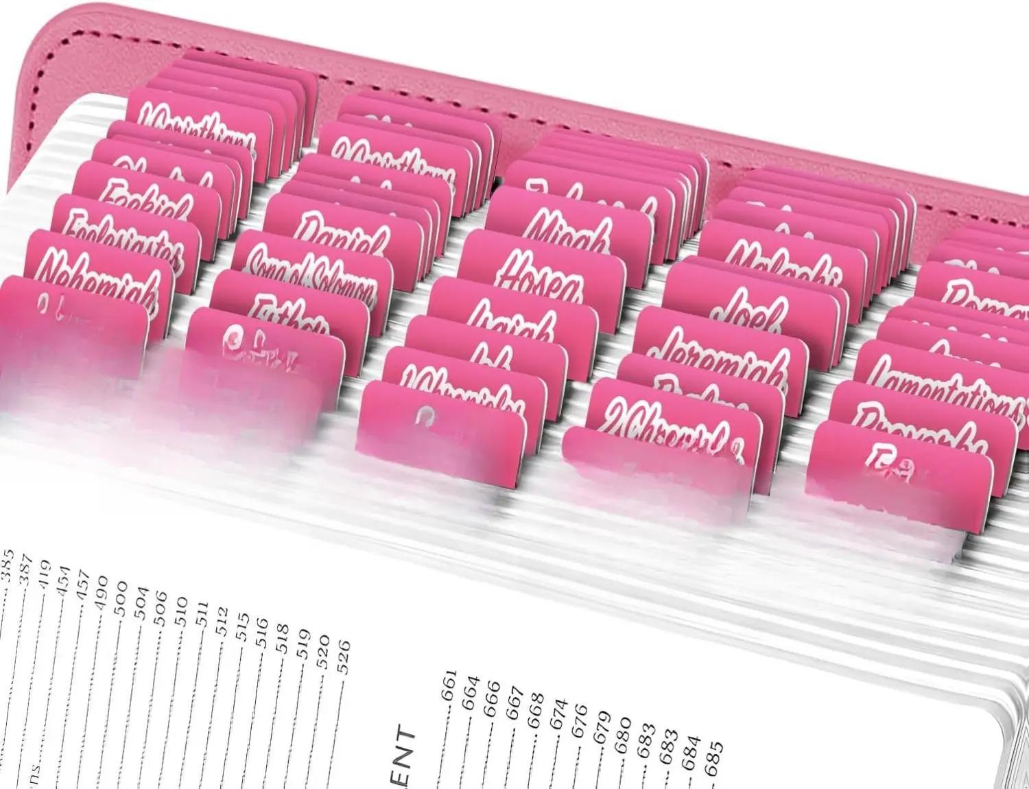 Hot Pink Bible Tabs for Old and New Testament, 80 Large Print Tabs for Bible Study, Water-Resistant and Durable Bible Index Tabs for Women and Men - 1.7" Wide