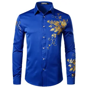 ZEROYAA Men's Printed Hipster Slim-Fit Long-Sleeve Button-Up Party Dress Shirt