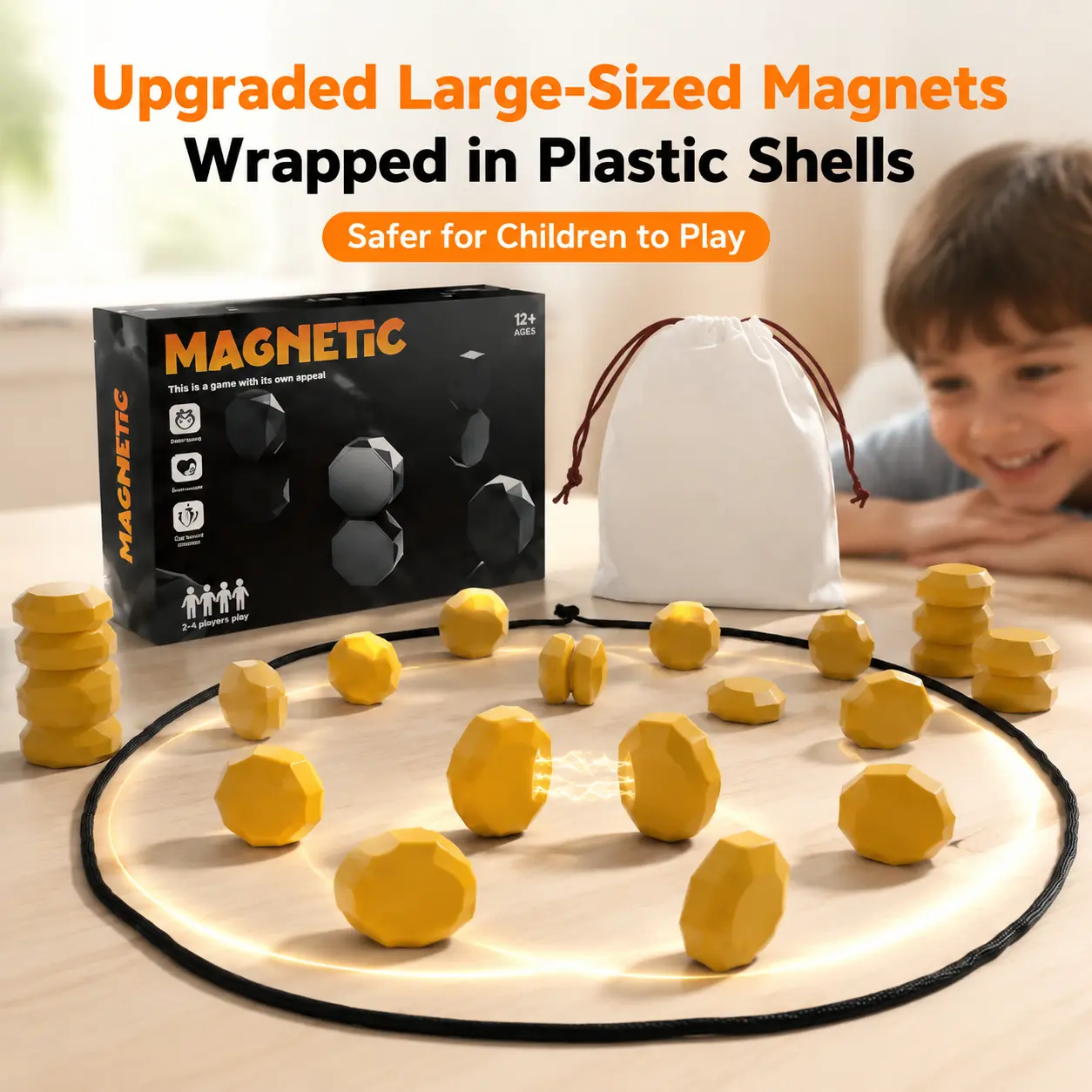 Magnetic Chess Strategy Board Game with 20 Magnetic Stones, Game Rope & Travel Storage Bag, 2-4 Players Portable Tabletop Puzzle Game, Family Party Travel Indoor Game Toy, Birthday Gift for Kids Teens Adults Ages 8+