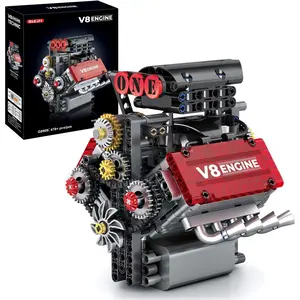 V8 Engine Building Kit, Runable Miniature Scale V8 Model Set with Battery & Motor, Detailed Components, 8 Cylinder Car Engineering Toy Building Blocks Engine Assembly Kit Stem Learning Construction Set for Kids Adults (478 Pieces)