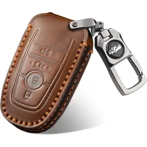 for Ford Key Fob Cover,Leather Key Shells  with Ford Explorer Bronco Escape Expedition Edge F150 Fusion Mustang Ranger Lincoln (Brown, 4 Buttons)