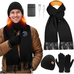3 count Heated Scarf Hat Gloves Set for Women Men USB Rechargeable 5000mAh   Warmer 3 Temperature Settings