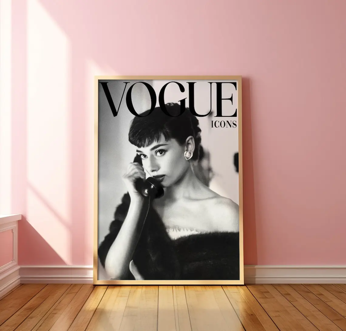 Audrey Hepburn Vogue Cover Print, Telephone, Famous Fashion Photograph, Iconic Poster, Black and White Photography, Trendy Wall Art
