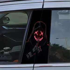 Car B-Pillar Sticker | Cyberpunk Anonymous Mask Neon Decal | Vehicle Pillar Decor Wrap