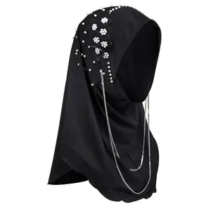 Women’s One Piece Soft Hijab – Long Muslim Turban Full Coverage Islamic Head Scarf - Black